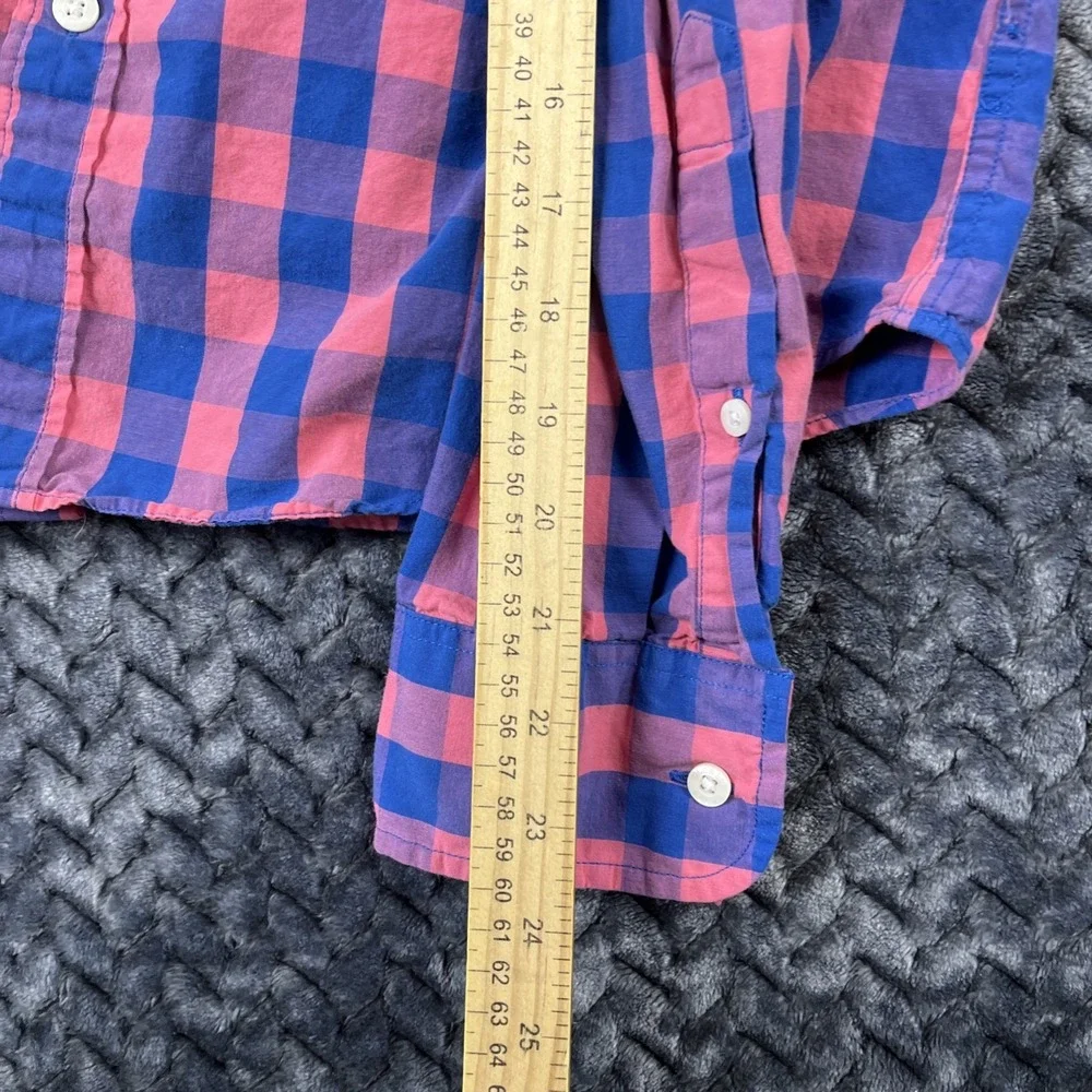 J Crew‎ Shirt Mens M Red(Pink)Blue Gingham Check Slim Untucked Stretch Button